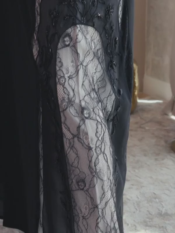 Designer black abaya with elegant side embroidery