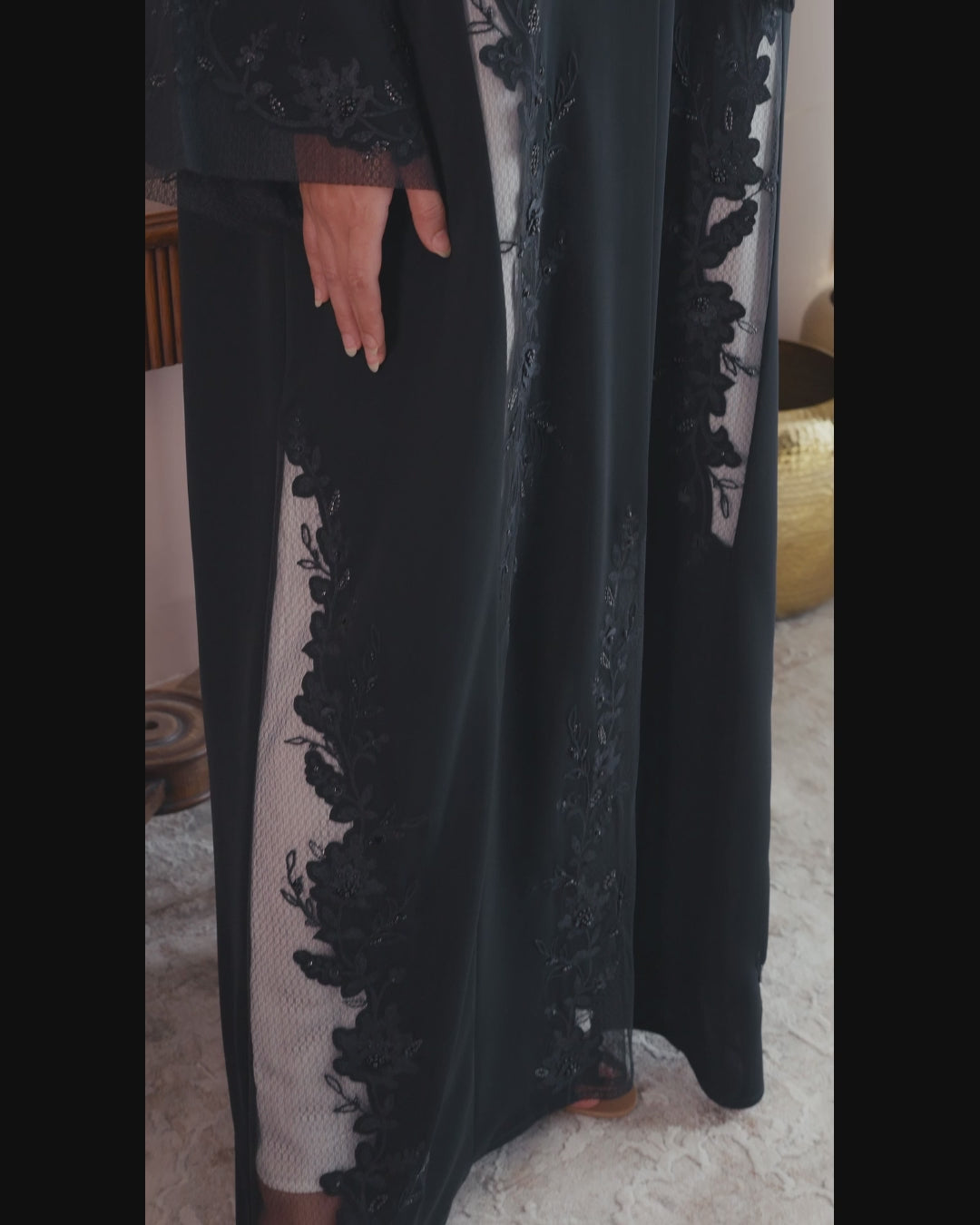 Luxury abaya with laser cut design and handwork on premium Nida fabric by Al Anood